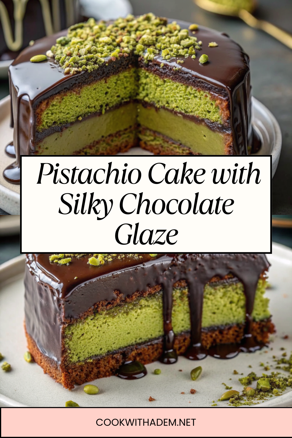Pistachio Cake with Silky Chocolate Glaze