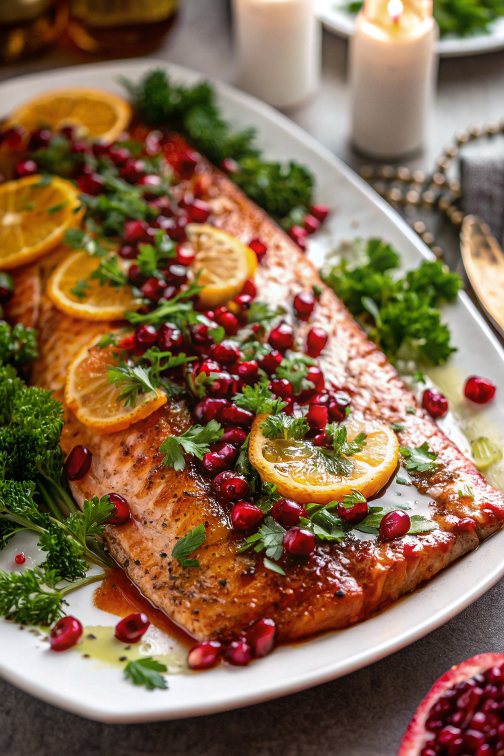 Christmas Citrus Pomegranate Baked Salmon