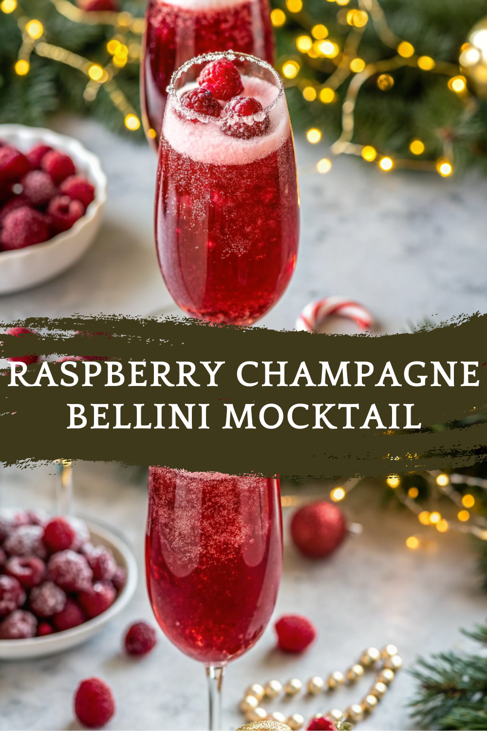 Raspberry Champagne Bellini Mocktail — Sparkling Non-Alcoholic Christmas & Thanksgiving Drink
