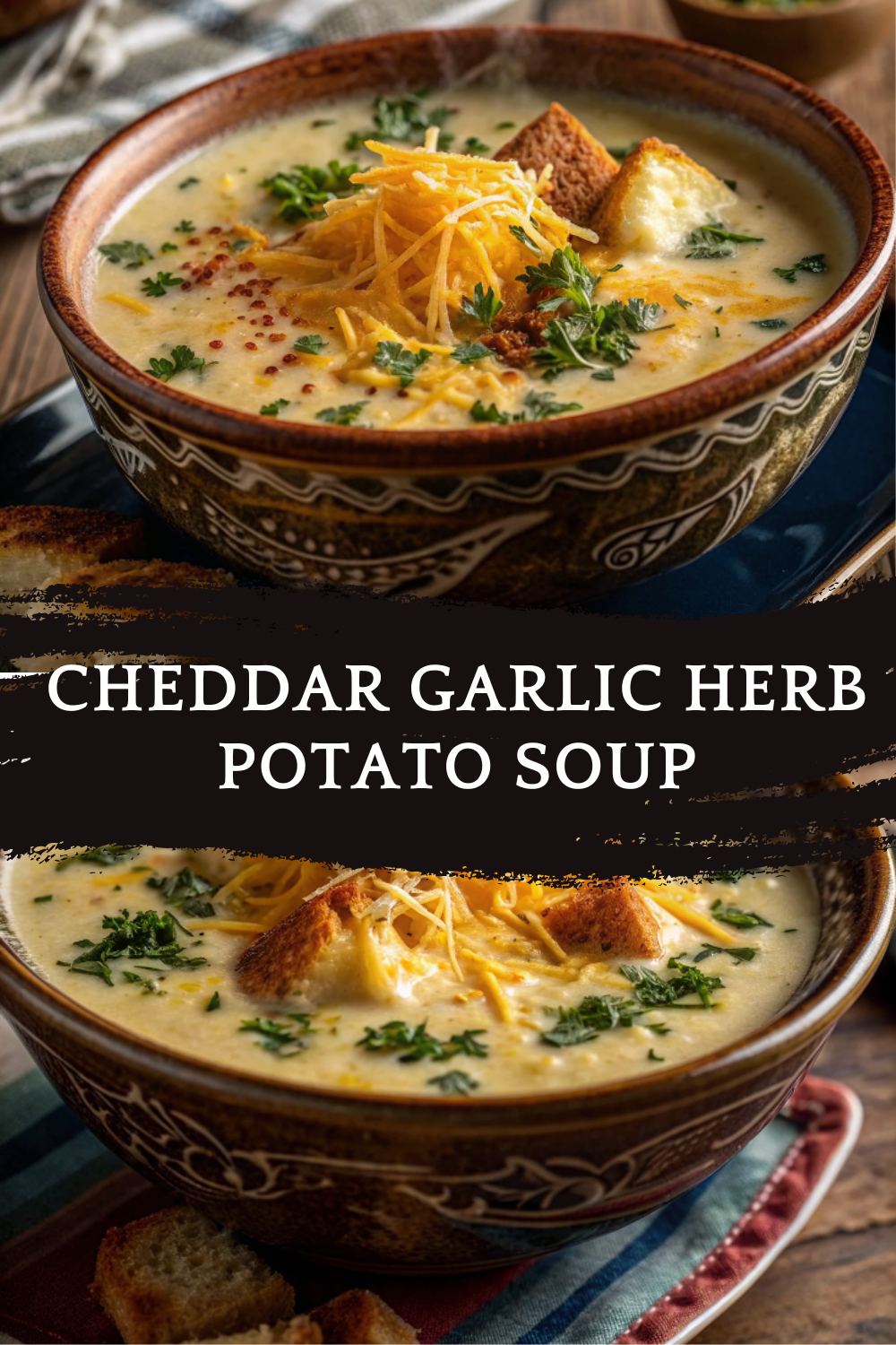 Cheddar Garlic Herb Potato Soup – A Cozy, Creamy, and Flavor-Packed Comfort Bowl Loaded with Tender Potatoes, Fresh Herbs, and Melted Cheddar Cheese
