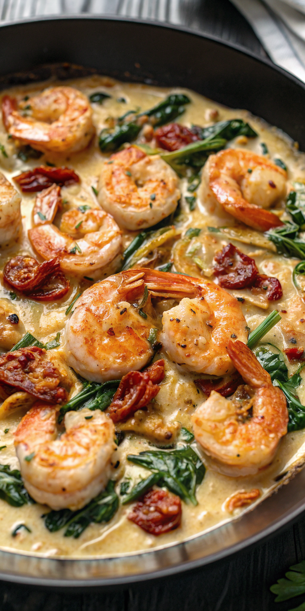 Tuscan Shrimp with Spinach, Artichokes & Sun-Dried Tomatoes – Creamy, Elegant, and Bursting with Flavor