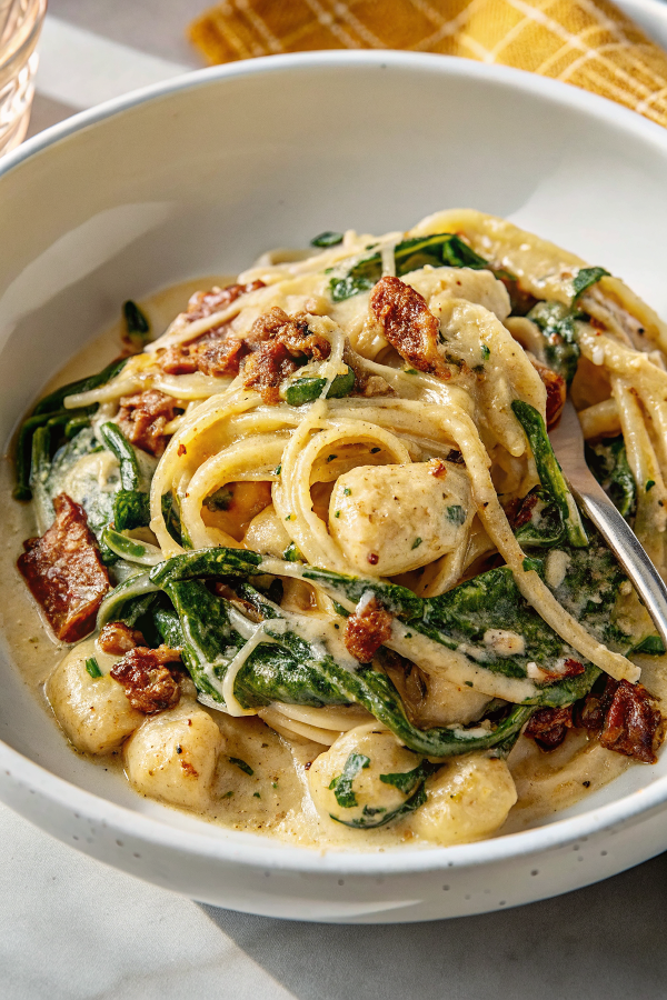 Creamy Spinach and Mushroom Gnocchi with Garlic & Smoked Paprika Cream Sauce