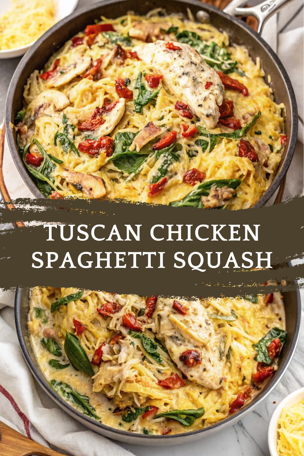 Tuscan Chicken Spaghetti Squash – Creamy Garlic Chicken with Spinach and Sun-Dried Tomatoes