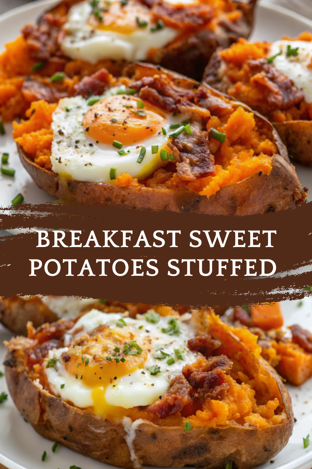 Breakfast Sweet Potatoes Stuffed with Eggs, Cheese, and Savory Beef Bacon