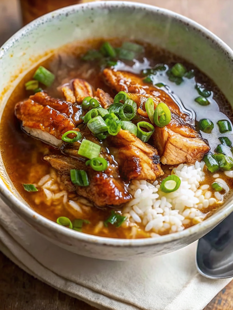 Caramelised Soy Chicken in Garlic Ginger Broth with Rice – The Ultimate Comfort Bowl