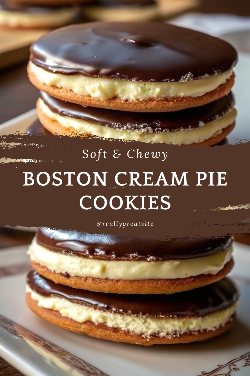 Boston Cream Pie Cookies – Soft, Creamy & Chocolate-Topped Delight